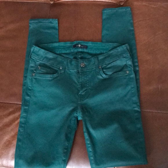 7 For All Mankind Waxed Canvas Jeans. Green. Sz 28 - Picture 5 of 7